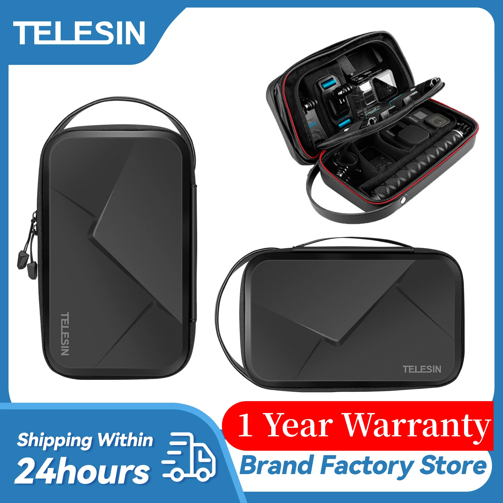 

TELESIN Waterproof Carrying Adjustable Space Bag PU for GoPro Hero 13 12 11 10 9 8 7 6 Insta360 Osmo Action Accessories Bag