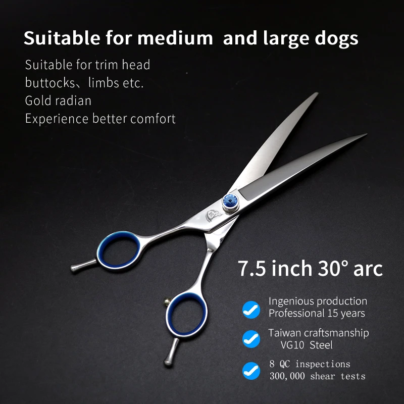 Crane High-end 7.0/7.5 Inch Left Hand Curved Scissors Pet Dog Grooming Curved Shears VG10 Stainless Steel Pink/Blue/Purple Color