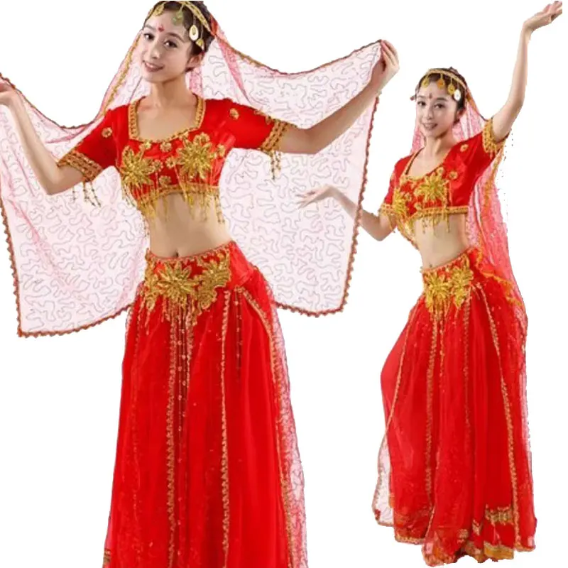 Women Shiny Belly Dance Beaded Tops Harem Pants Set Adult Oriental Indian Sparkly Dancewear Halloween Costume Cosplay Rave Suit