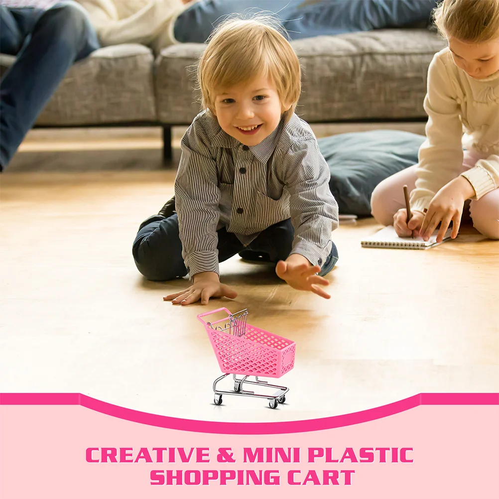 Carrinho de compras infantil de plástico rosa, carrinho de compras de brinquedo para crianças pequenas, mini carrinho