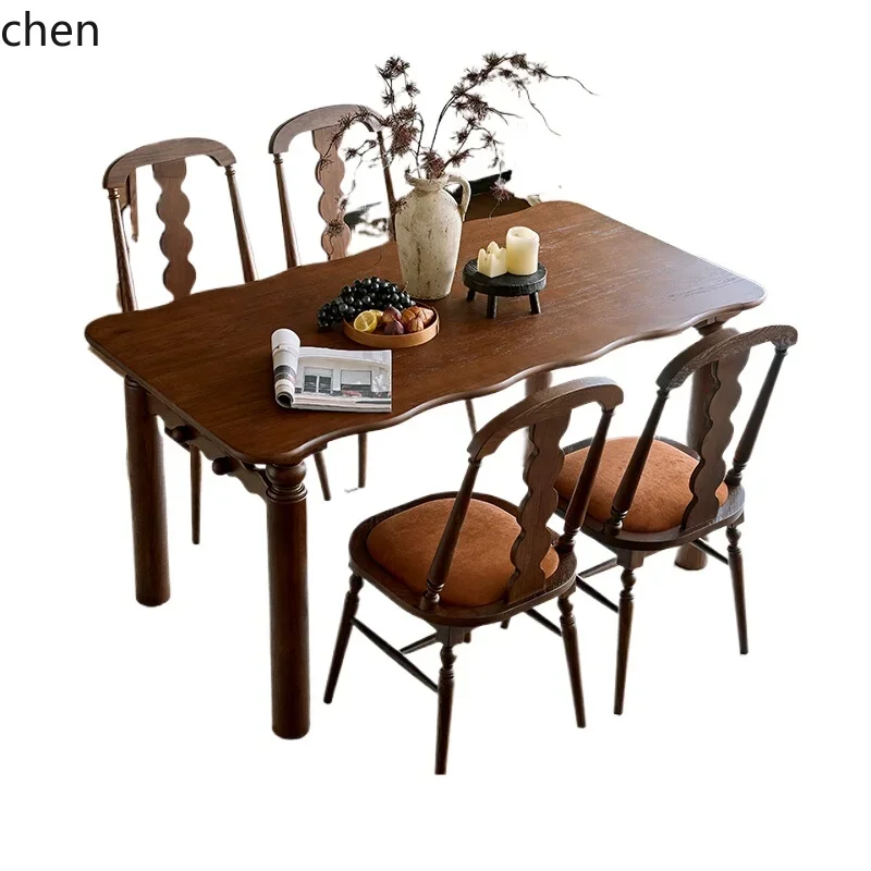 

HSN retro dining table small apartment household all solid wood small square table large board desk