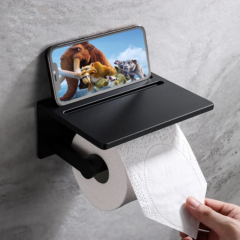 CANBOUN Bathroom punch-free Space Aluminum Roll Paper Holder Storage Rack Mobile Phone Partition Holder Paper Towel Rack