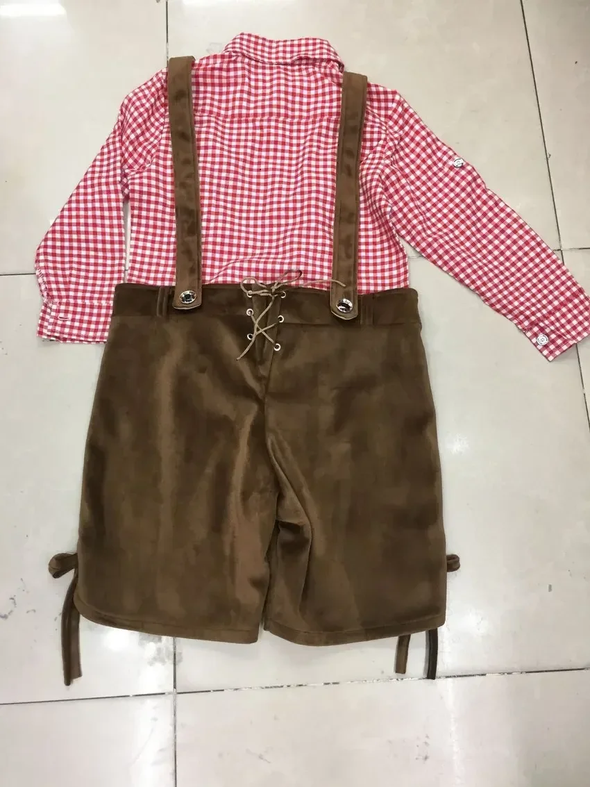Children Oktoberfest Costume Plaid Lederhosen Bavarian German Beer Festival Fantasia Party Costume For Kids Boy Halloween