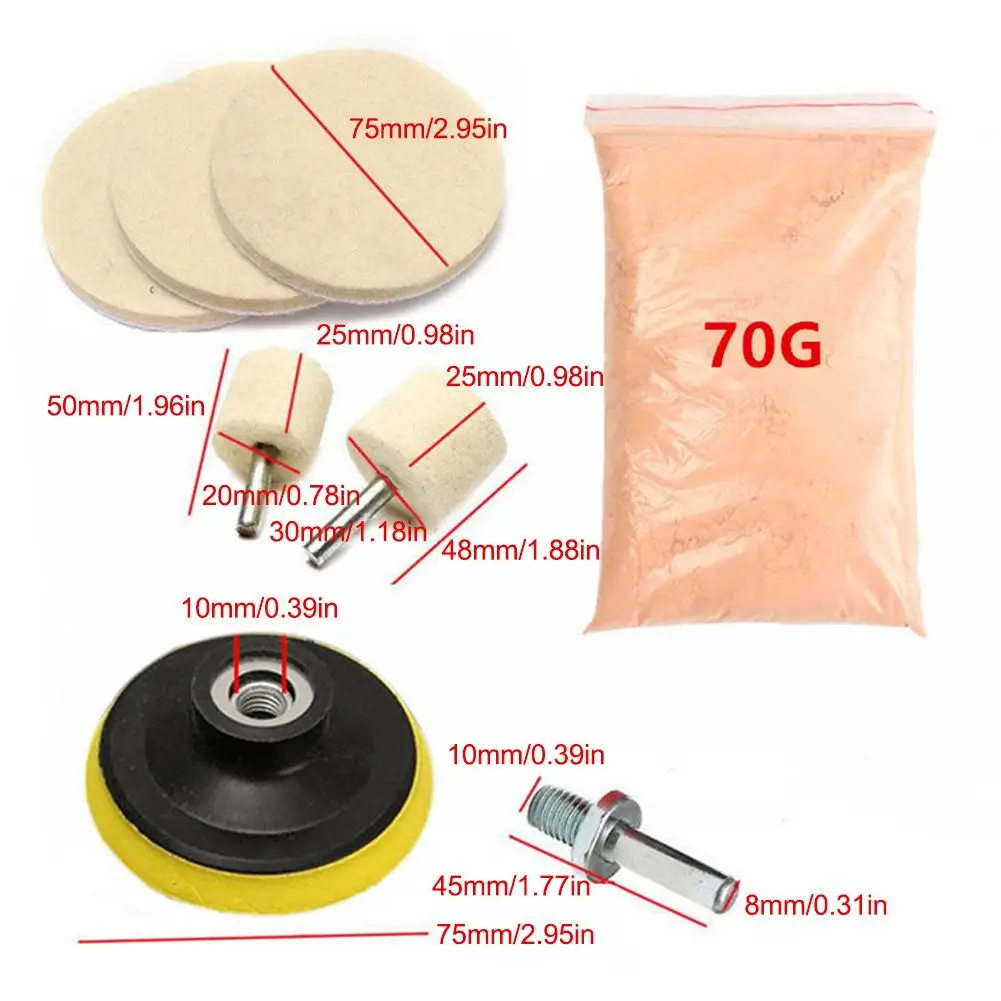 8pcs/Set Car Tempering Glass Polishing Repair Kit Cerium Oxide Powder Watch Glass Screen Windows Polishing Kit Scratch Removal