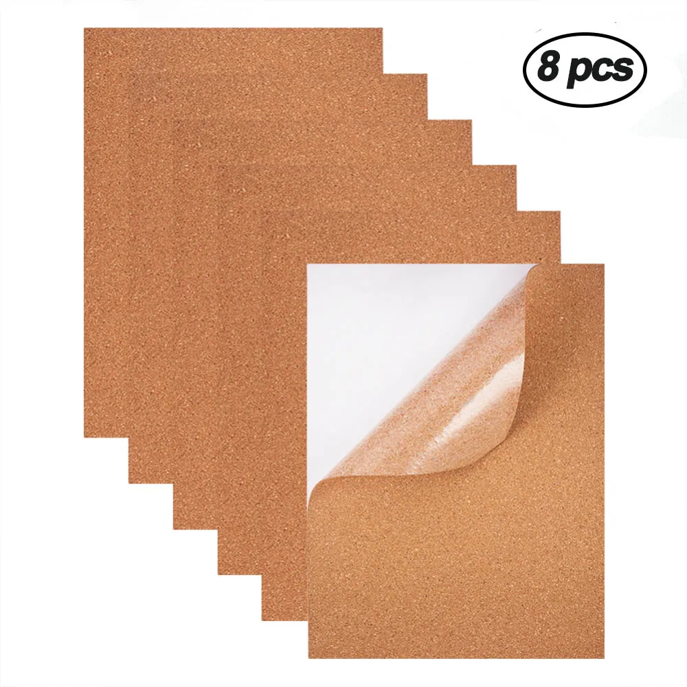 8pcs Rectangle Self-Adhesive Cork Sheets Insulation Cork Board for Floors Walls Photo Background Frame Multifunction DIY Crafts