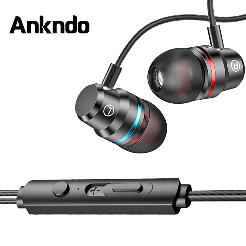 ANKNDO Stereo Bass Music Earphone Inear Earbuds For Iphone Hifi Wired Earphone 3.5mm Jack Sport Headset For XIaomi Samsung OPPO