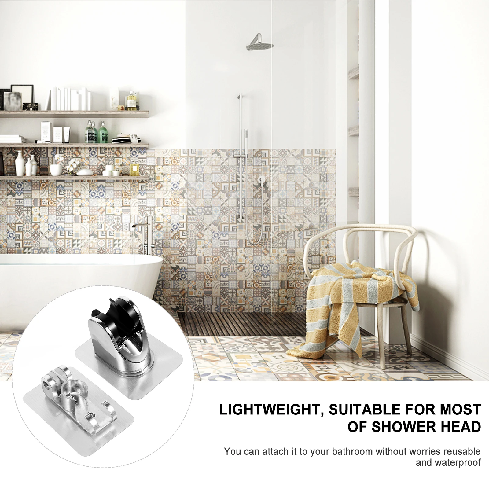 

2 Pcs Brackets Shower Bathroom Base Universal Wall Mount Holder Silver