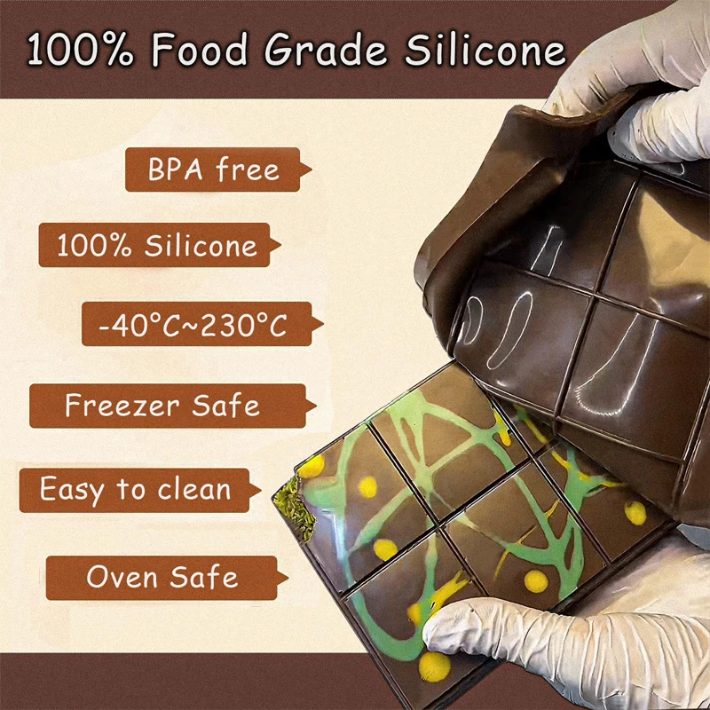 Rectangle Chocolate Bar Molds Non-stick Dessert Molds with Hanging Holes for Baking Energy Bars Dubai Chocolate Bar Mold Protein