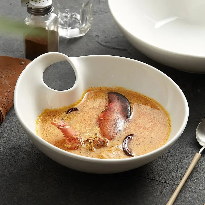 

Белая салатница, японская лапша Lamian, бытовая тарелка для гостиной, закусок, фруктов, скандинавская кухня, керамическая посуда