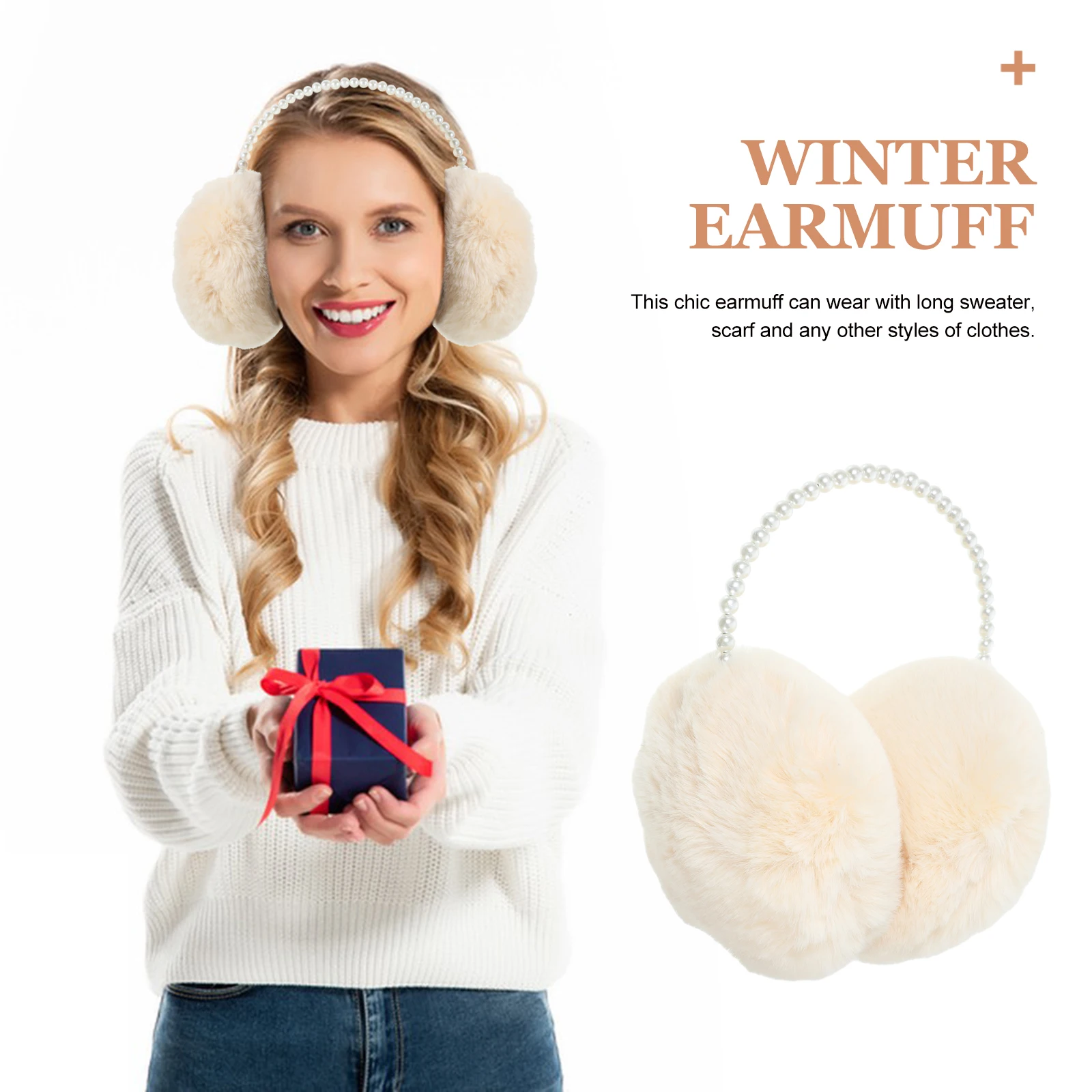 Lovely Pearl Warmer Winter Earmuff For Women Girls Warm Ear Comfortable Headphone-Free Ear Protection For Cold