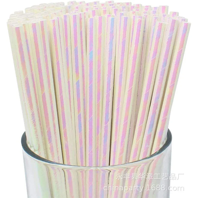 50/100/150 Stück schillernde Papierstrohhalme für Partyzubehör, Geburtstag, Hochzeit, Babyparty, Party-Dekoration, goldener silberner Strohhalm – Detail 1
