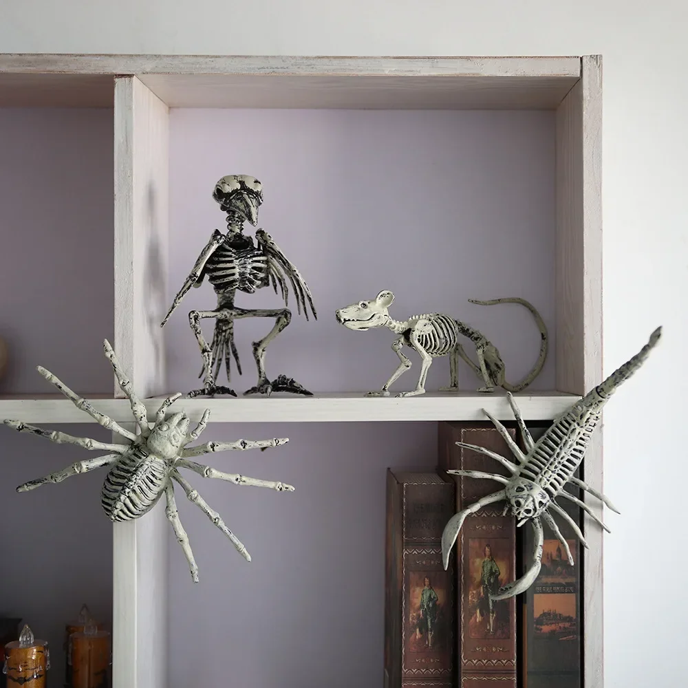 Halloween Animal Skeleton Ornaments Garden Festival Decorations Secret Room Simulation Plastic Crow Rat Skeleton Decoration Prop