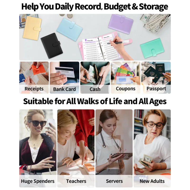 بو الجلود الميزانية الموثق مع المغلفات النقدية جيوب البريدي الصغيرة الفرنسية الميزانية الحقيبة الموثق لتوفير المال A6 مخطط المنظم