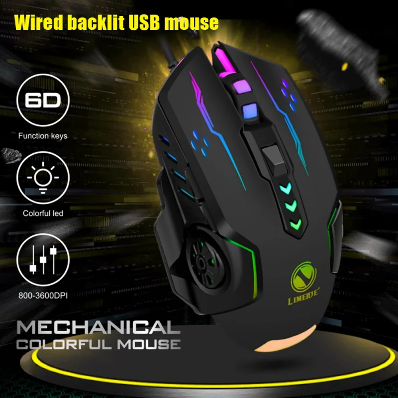 PC Gamer Mice Wired Gaming Mouse 7 Buttons Backlit 2400Dpi Optical Gaming Mouse 6D Color Led Illuminated Mouse for Macbook