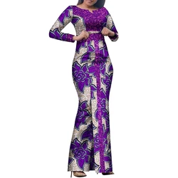 Bintarealwax Africain Maxi Robe Bazin Riche Paillettes Imprimer Avertir sulfRobes À Manches sulfPlus La Taille S-7XL Afrique Vêtements WY8458