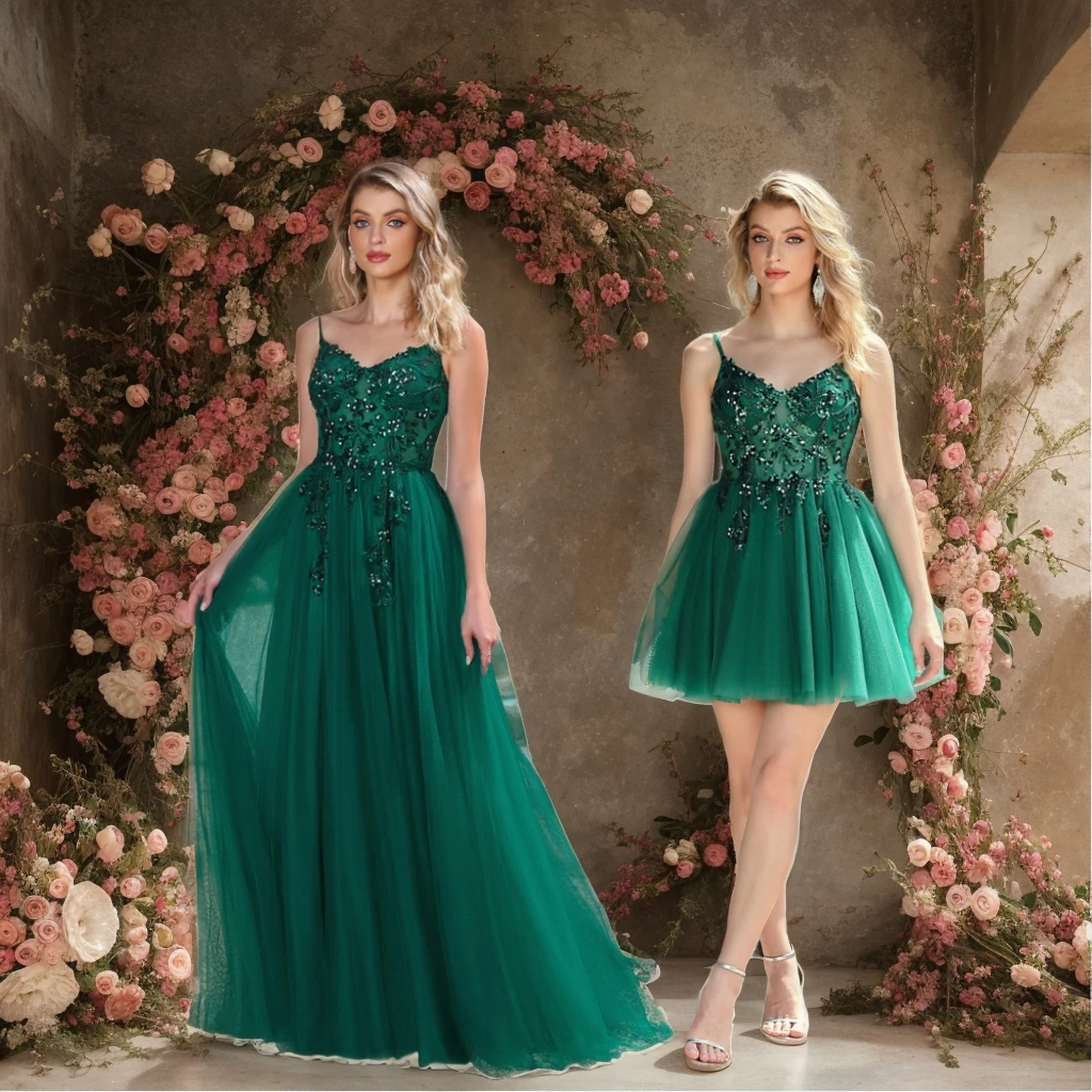 Exquisite Beads Sequins Green Maxi Dress for Women Sexy Spaghetti Straps Backless Tulle Wedding Party Dresses for Evening Prom