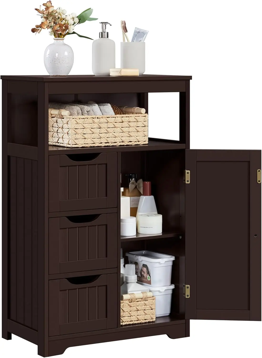 

Деревянный напольный шкаф для ванной комнаты с 3 ящиками и 1 дверцей, отдельно стоящий органайзер для хранения, тумба для прихожей и гостиной