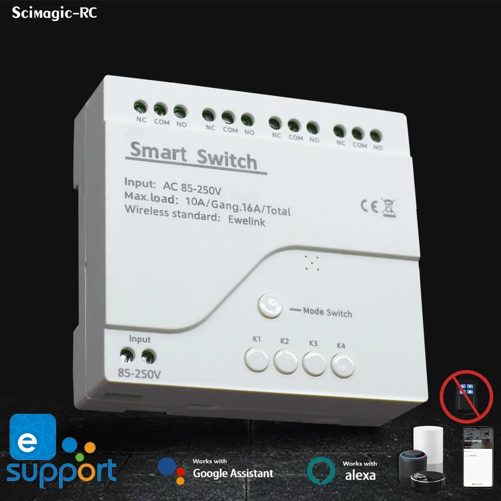 EWelink Smart Switch 1/2/4 Channel Wifi Relay Rolling Door Switch DC AC 12V 24V 220V Motor Curtain Switch Inching Self-locking