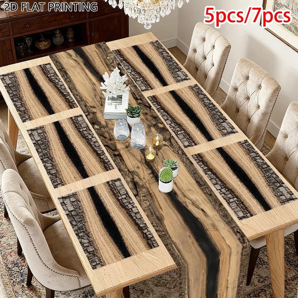 1pc Rustic Theme Tree Bark Table Runner and Placemat for Farmhouse Cabin Gathering Table Decor
