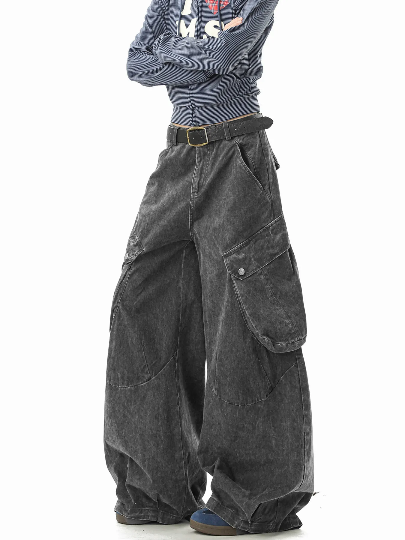 

ey Heavy Du Waed Large ket Denim Jeans Women's Men's Winter Deconstructed Knife Cargo Design Workwear Pants