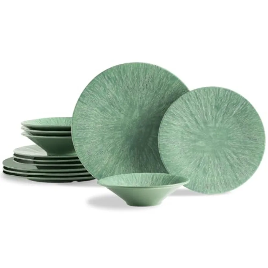 

Набор посуды MissYIP из 12 предметов - Небьющийся сервиз на 4 персоны, тарелки и миски, пригодные для мытья в посудомоечной машине - Идеально для вечеринок, кемпинга, использования в помещении