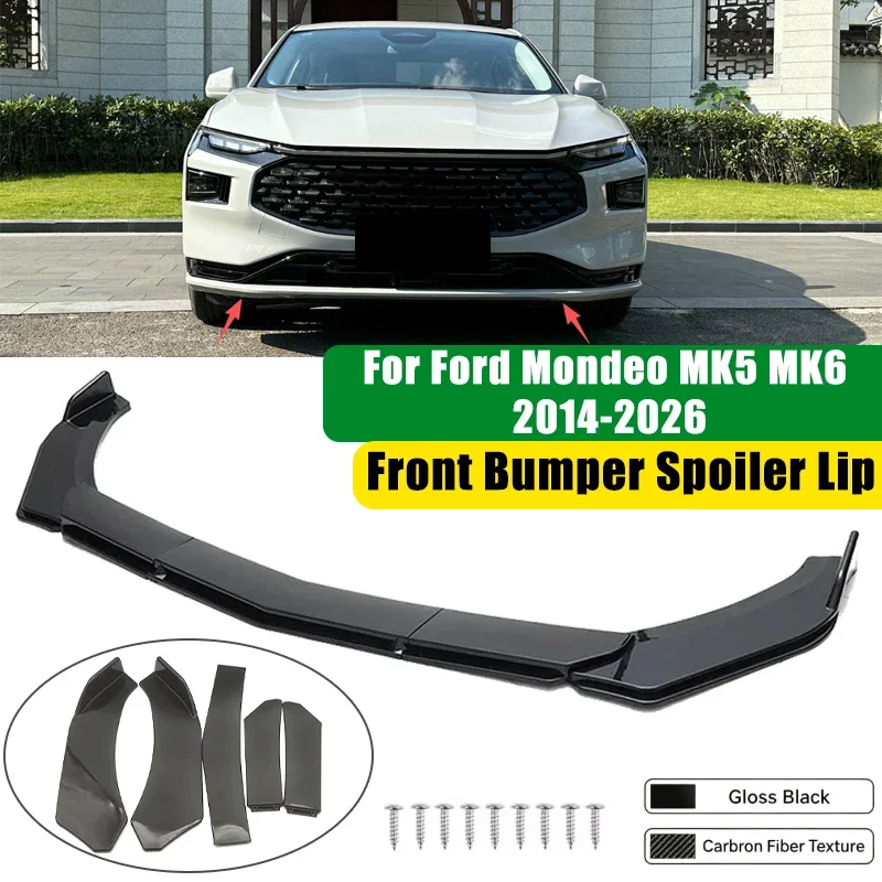 For Ford Mondeo MK5 MK6 2014-2026 5Pcs ABS Car Front Bumper Lip Spoiler Splitter Body Kit Canard Tuning Accessories