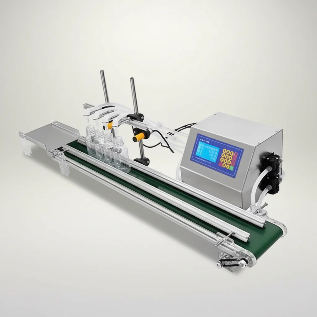 Model 4H3200 Automatic Small Liquid Bottle Filling   130cm Conveyor for Volume Beverage Oil Vial Filling Water Glass