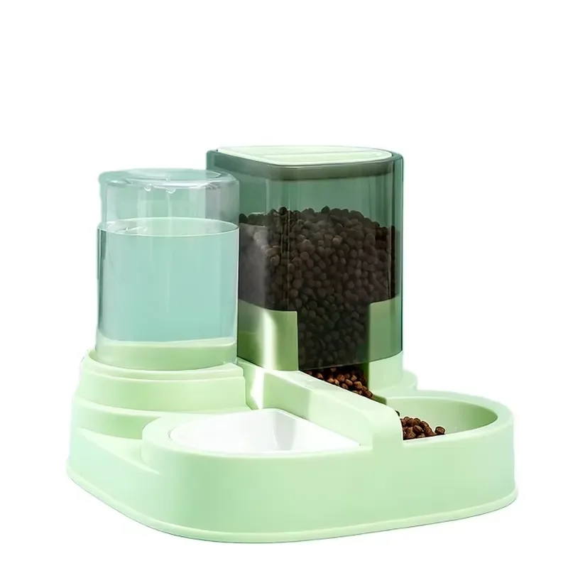 Semi-Elliptical Portable Solid Plastic Pet Feeder and Water Dispenser Automatic Gravity Feed for Cats and Dogs Large Capacity
