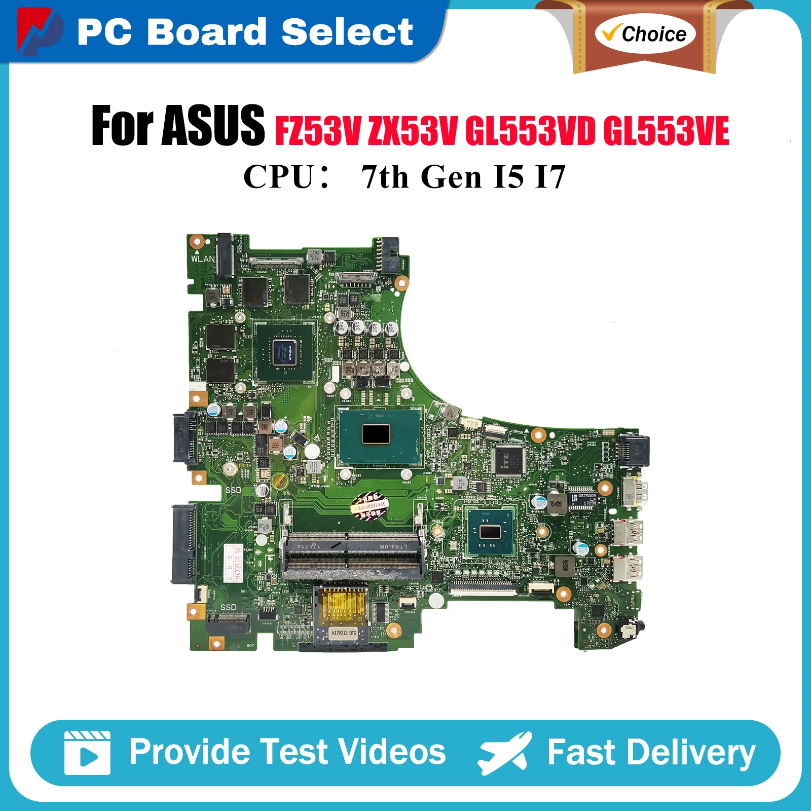 

Материнская плата для ноутбука GL553VD для ASUS ROG GL553V GL553VD ZX53VW ZX53V ZX63V FX53VW GL553VE FZ53V, материнская плата с процессором I5 I7, тест ОК