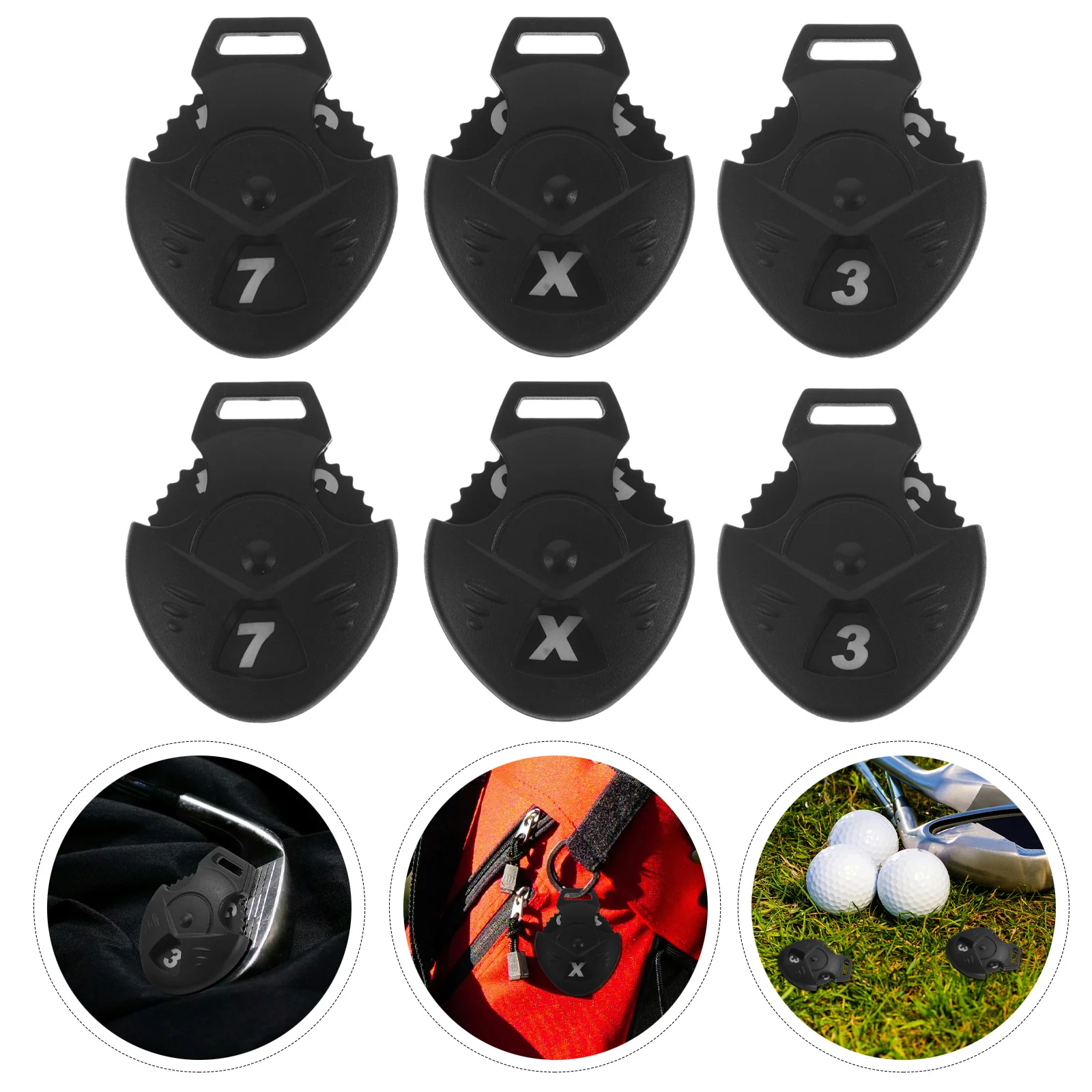 

6Pcs Plastic Golf Club Number Tags Heart Shape Rotating Flexible Head Cover Labels for Golf Club Identification