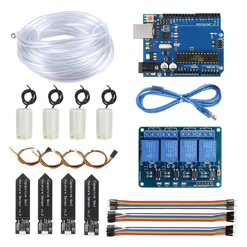 

BMBY-4-Way Auto Watering DIY Kit With Motherboard For UNO R3 4-Way Relay Auto Watering Garden Flower Kit