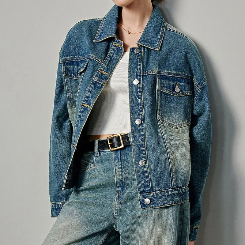 

Retro denim jacket for women, loose spring and autumn long sleeved jacket, trendy top jacket women jeans jacket women