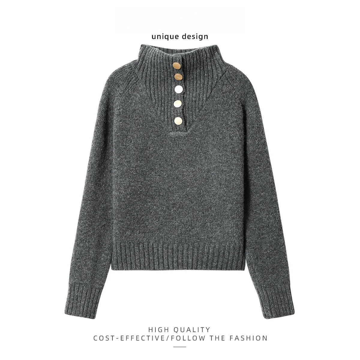 

Вязаный свитер PAIXIANG в винтажном стиле, свободного кроя, с высоким воротником на пуговицах, универсальный, осенне-зимний, стройнящий топ