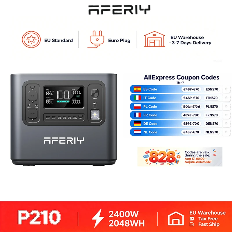 AF- P210 2400W 2048WH Power Storage Power Supply with Lithium Battery, Uninterruptible Power Supply, Mobile Home Power Supply for Outdoor Use.