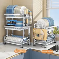2-Tier 3-Tier Dish Drying Rack Kitchen Storage Shelf with Drain Board Countertop Dinnerware Organizer Kitchen Organizer Drainer