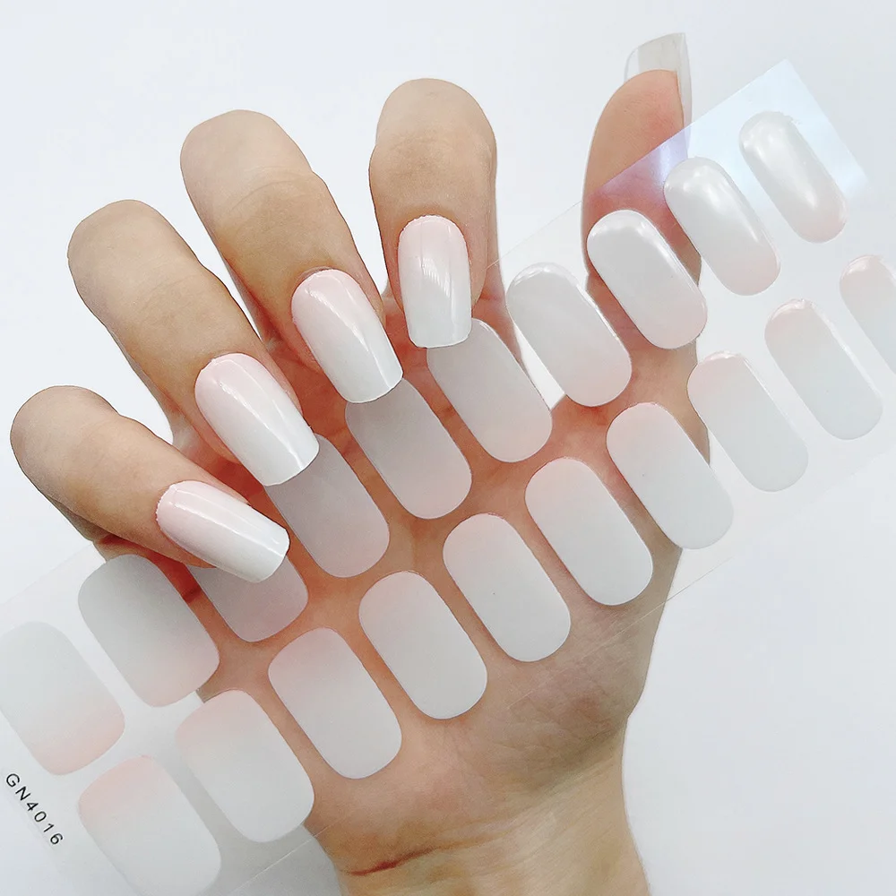 20 Strips Gradient Gel Nail Stickers Non Baking Lamp Adhesive Nail Sticker Woman's DIY Manicure Full Gel Nail Wraps