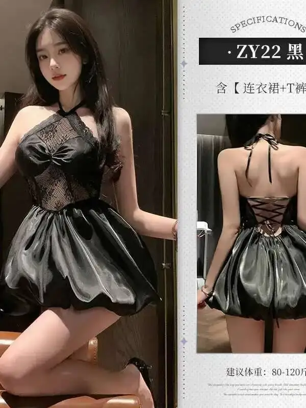 블랙 스윗 탱크 미니 드레스 걸 플러피 허리 묶음 드레스 섹시 레이스 메쉬 시스루 드레스 우아한 2025 패션 섹시 여성 탑 EXL8