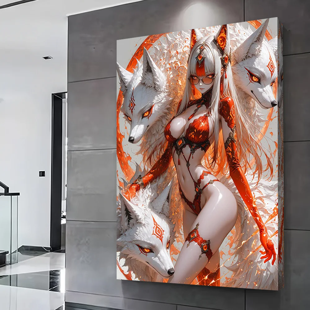 Fox Spirit Guardian Poster Customizable Printed Canvas Painting Wall Art Gift for Room Decorating Interior Decoration Home Decor