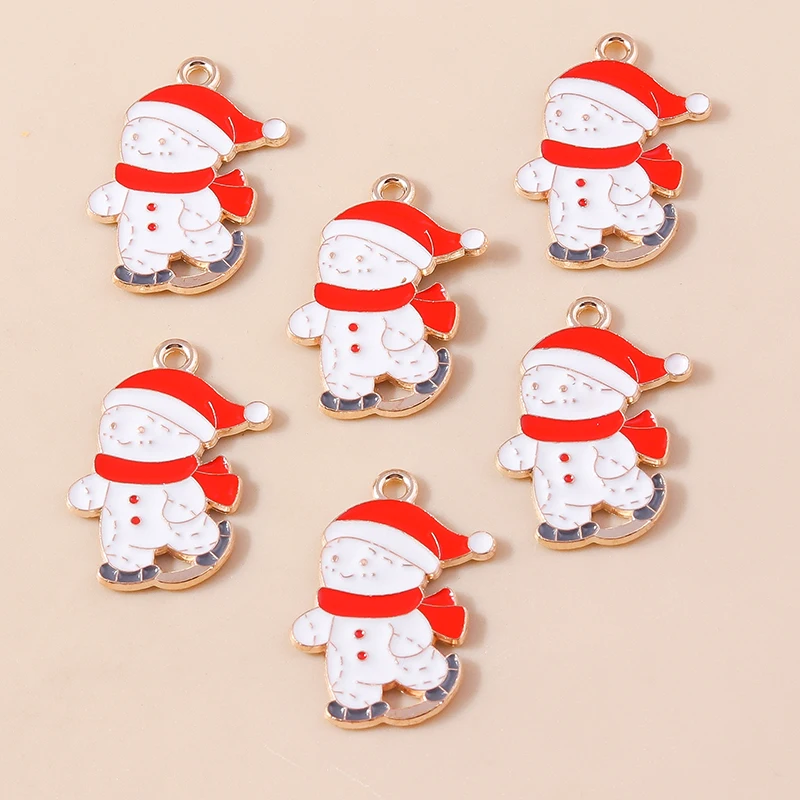 20 Stück 15x24mm Cartoon-Emaille-Weihnachts-Ski-Schneemann-Anhänger für Schmuckherstellung, Ohrringe, Anhänger, Halsketten, DIY-Bastelzubehör – Detail 4