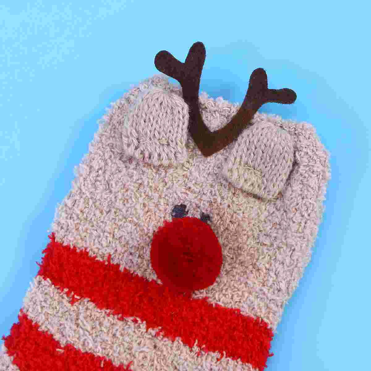 Christmas Gift 3D Design Fluffy Coral Thick Warm Socks For Women Towel Floor/ Sleeping Sock (Elk) floor socks