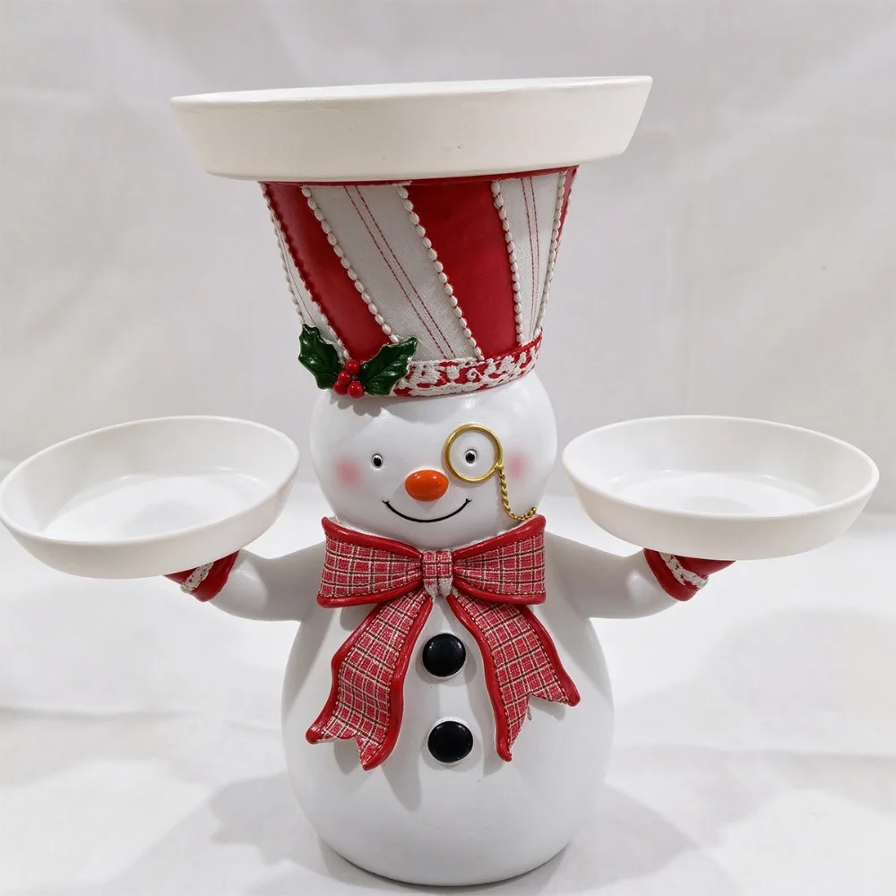 Santa Claus Holding A Snack Tray Figurine Ornament Snowman Treats Holder Cake Dessert Stand Fruit Plate For Xmas Party Gifts