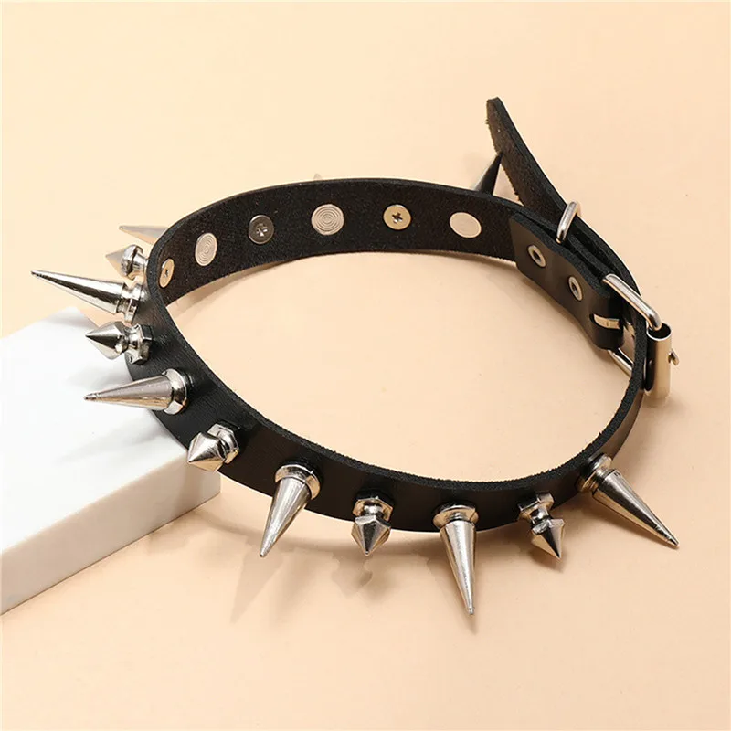 Punk Long Spike Choker Faux Leather Collar For Women Men Cool Big Rivets Studded Chocker Goth Style Necklace Accessories