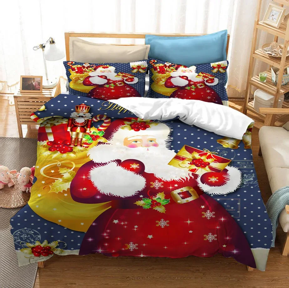 Santa Claus And Dog Bedding Set Merry Christmas Gift Queen Twin Single Size Duvet Cover Set Pillowcase Home Textile Luxury