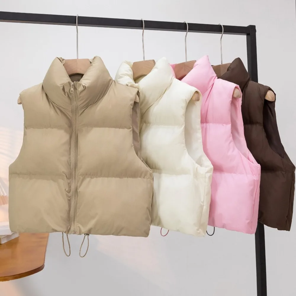 

2024 New Autumn Winter Women's Down Vest Short Cotton Sleeveless Quilted Vest Stand-up Collar Warm Outdoor Travel Jacket