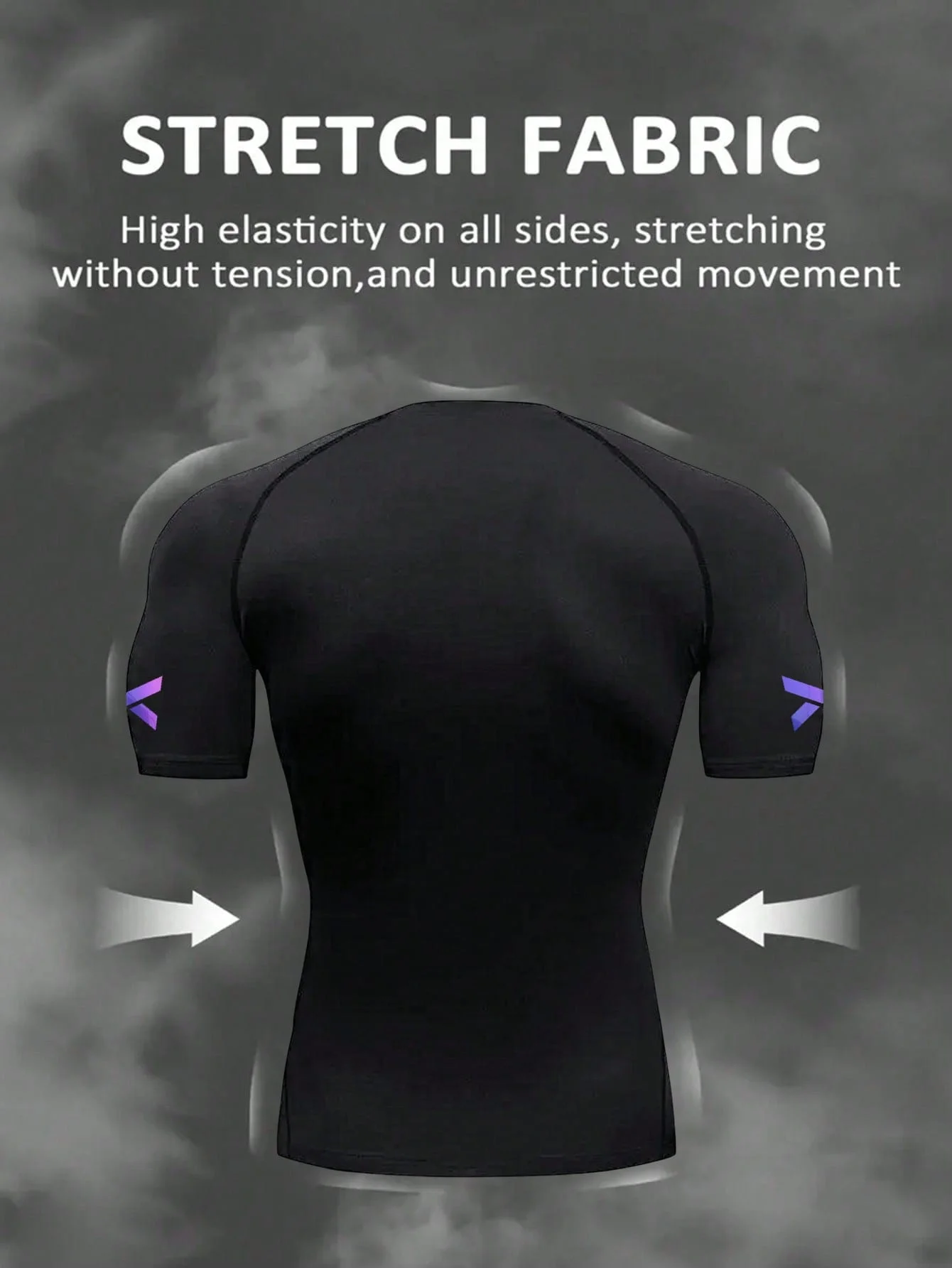 Men's Purple Gradient Compression Shirt, 4-Way High Stretch Quick Dry Tee, Moisture Wicking Slim Fit Top for Gym, Running, Fitne