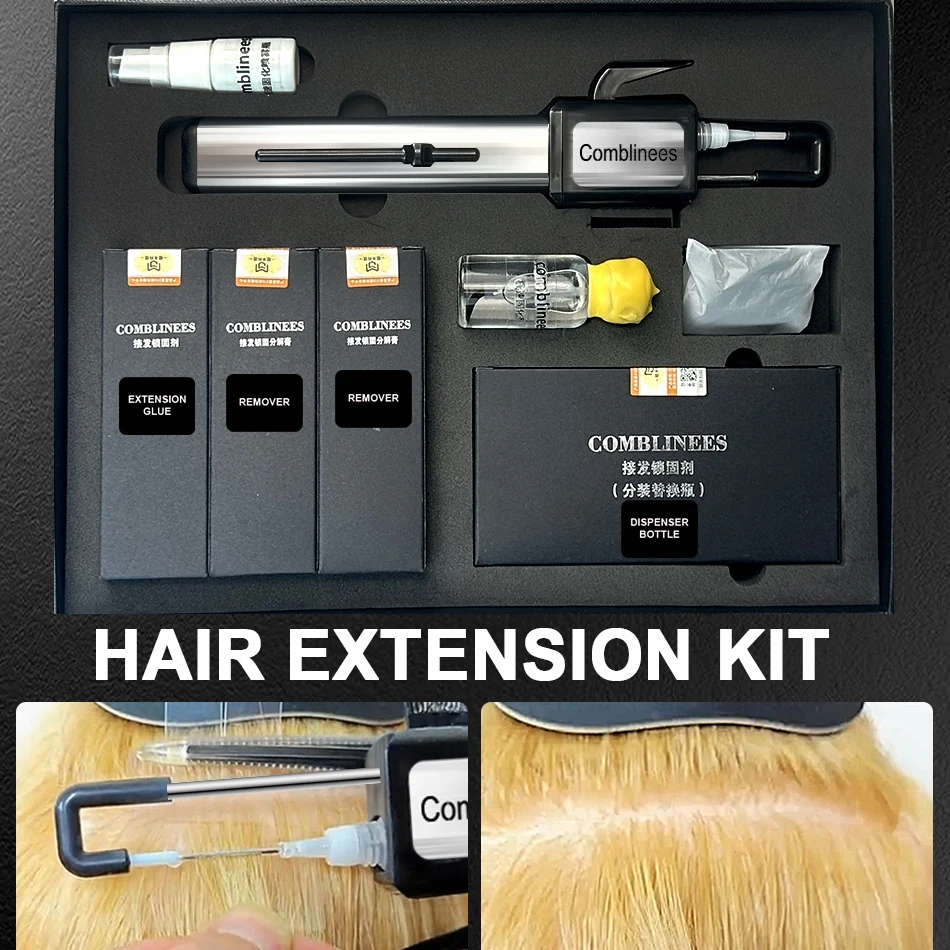 Comblinees P1 ensemble d'installation d'extension de cheveux pour des connexions sécurisées rapides avec GEL de colle glacée aucun outil de Salon requis léger en V