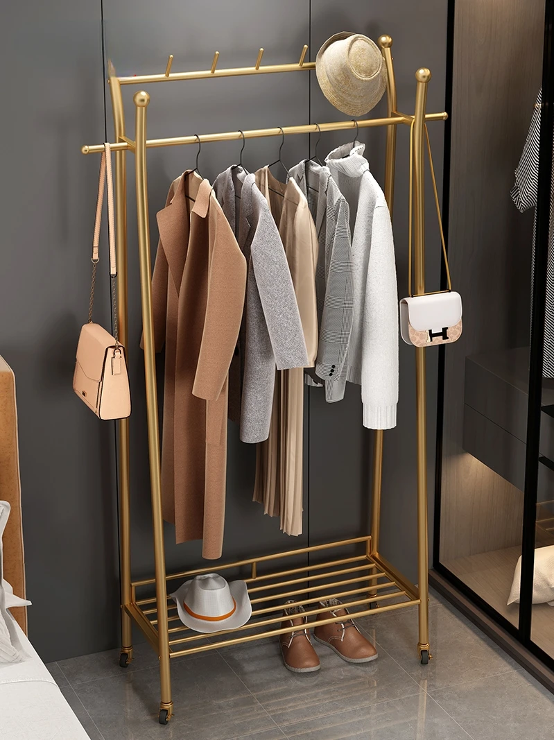 

Portable Simple Coat Rack Bedroom with Wheels Nordic Light Luxury Floor Clothes Rack Home Living Room