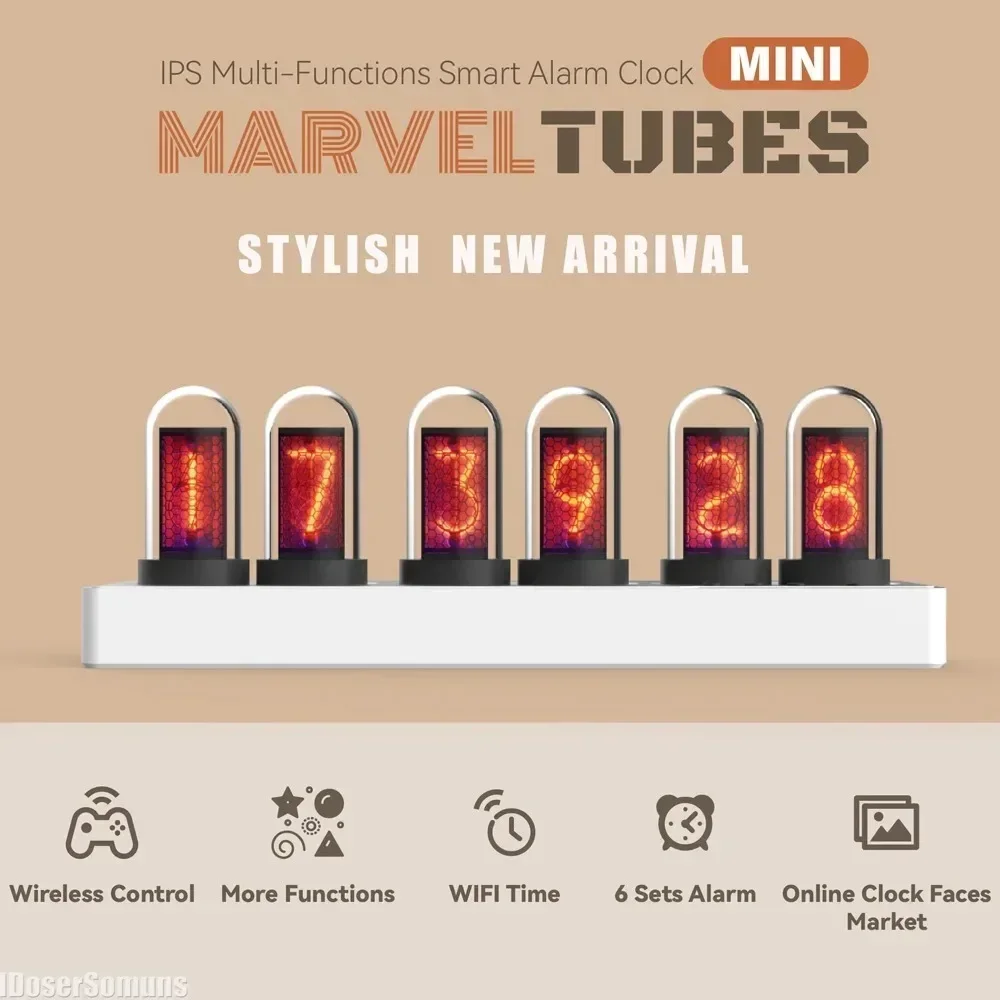 Bedroom Nixie Tube Alarm Clock Desktop Ornaments Colorful RGB Lights Game Room WIFI Control IPS for Boyfriends Gifts Decoration