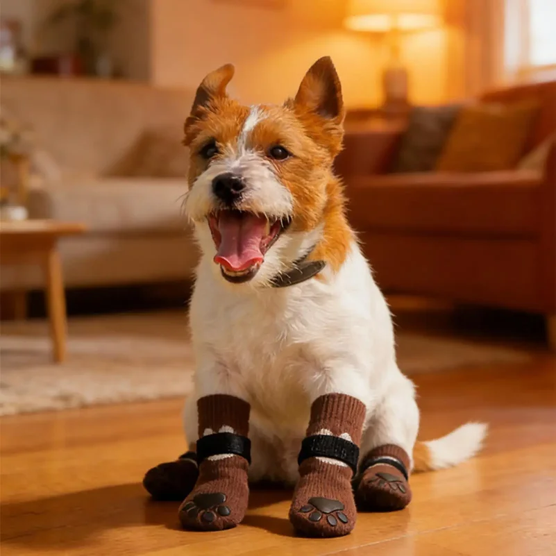 Socks for Dog 4-Piece Soft Anti-Slip with Adjustable Straps Prevent Licking Pet Socks for Small Medium Large Breeds Living Room