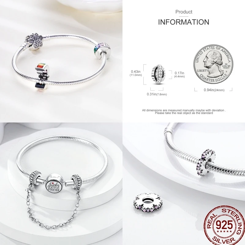925 Sterling Silver Dragonfly Rubber Stopper Safety Chain Charms Fit Pan Bracelet Securing Clip DIY Jewelry For Women Gift